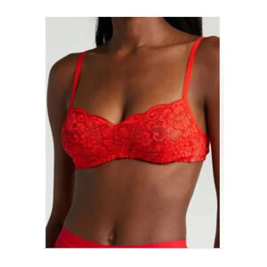 We Are HAH Bra Fits Sizes 30-38B Red Lace Underwire Hook Up Bralette Lingerie
